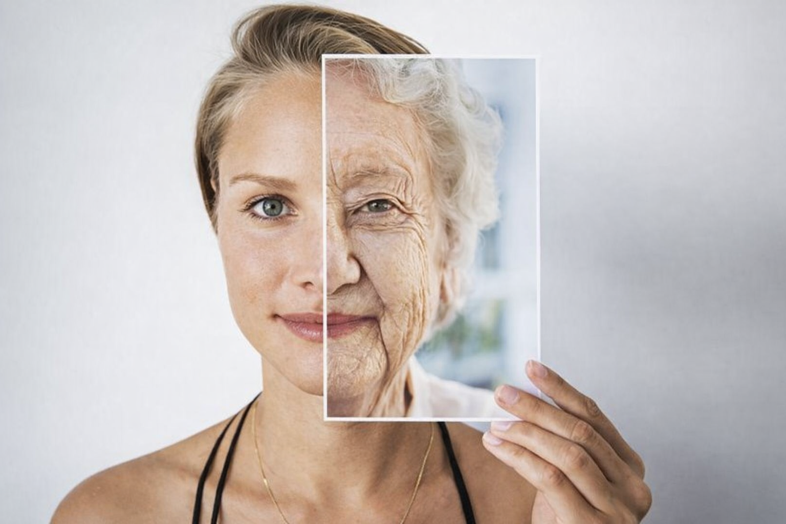 Woman showing a different version of herself appearing to be older