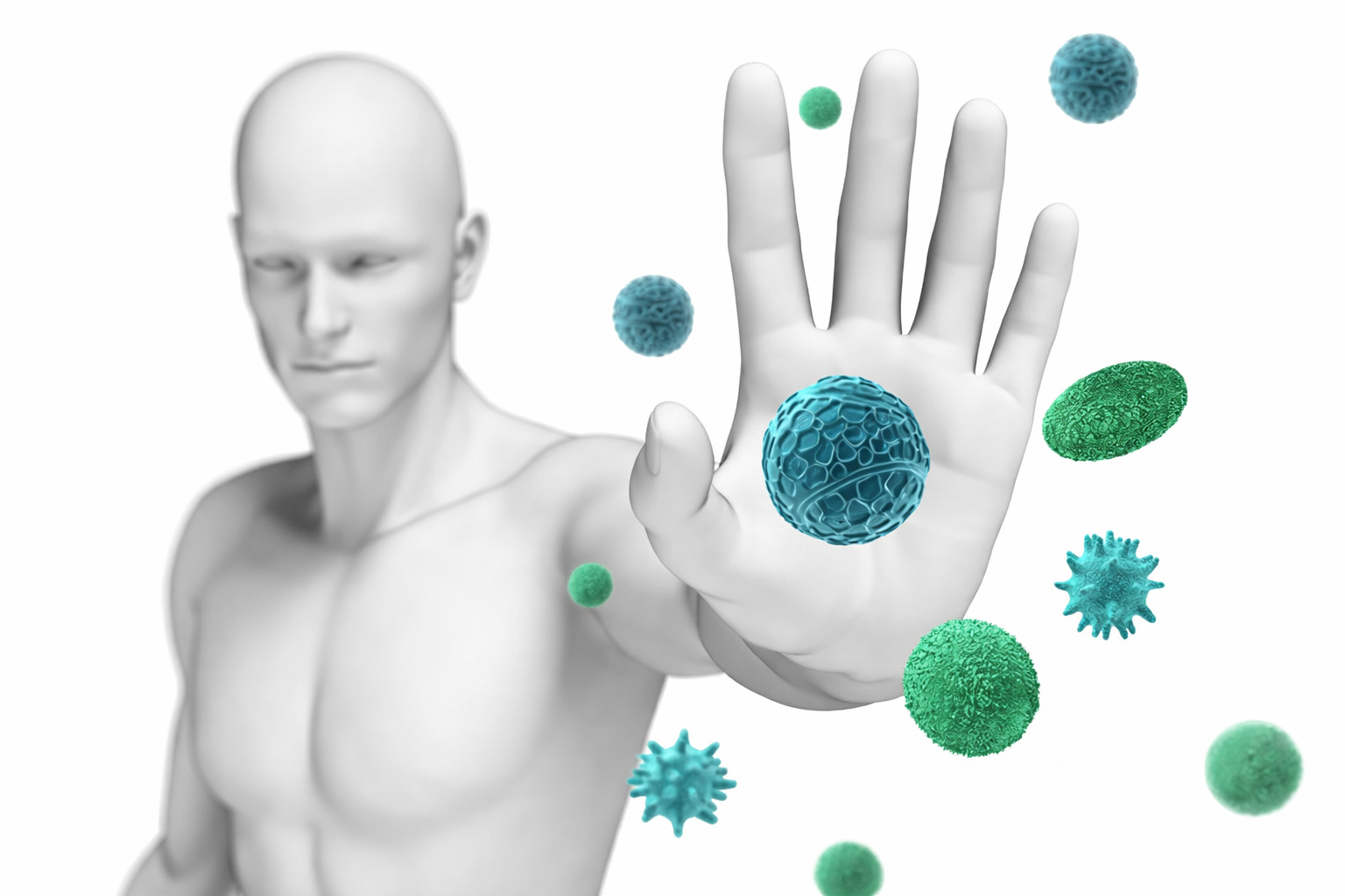 Illustration of a human stopping viruses