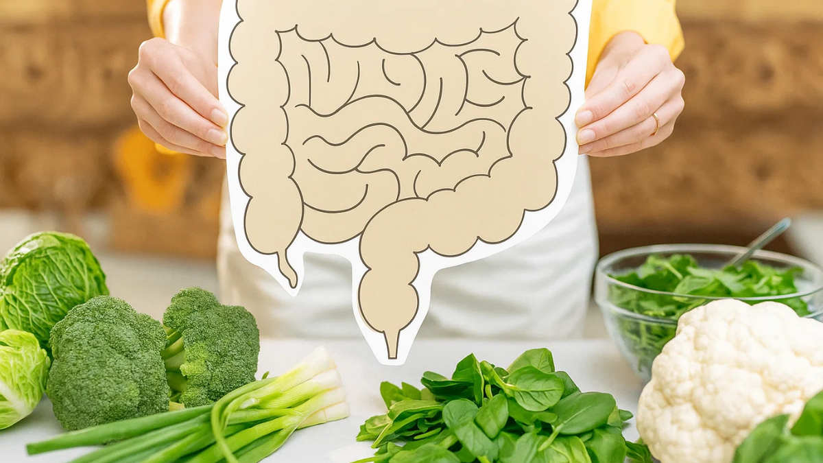 Cardboard illustration of a healthy gut
